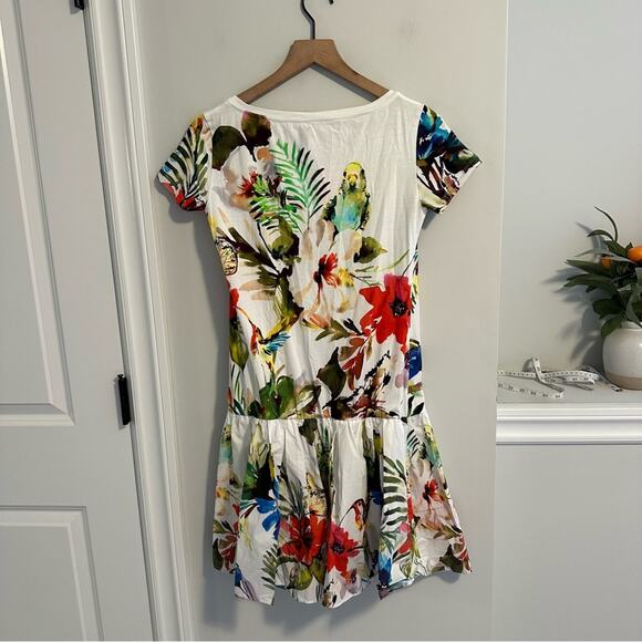 NWT Sara Roka White Cotton Bird Tropical Mini Dress 4 - Picture 6 of 12